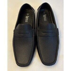 AMERICAN EXCHANGE Black Saffiano Loafers Men 12 Textured Matte Square Toe Preppy